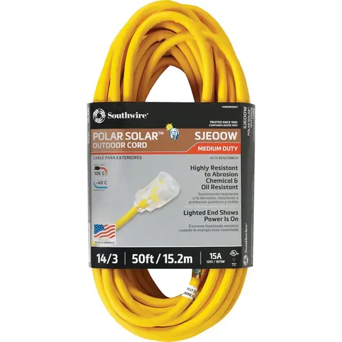 50 Ft. 14/3 Cold Weather Extension Cord Yellow