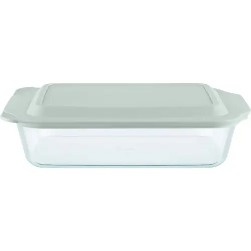 9 In. x 13 In. x 3 In. Glass Deep Baking Dish with Sage Lid