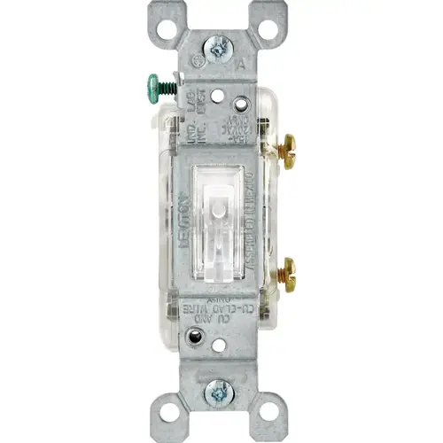 Residential Grade 15A Illuminated Toggle Single Pole Switch, Clear Residential Grade 15A Illuminated Toggle Single Pole Switch, Clear