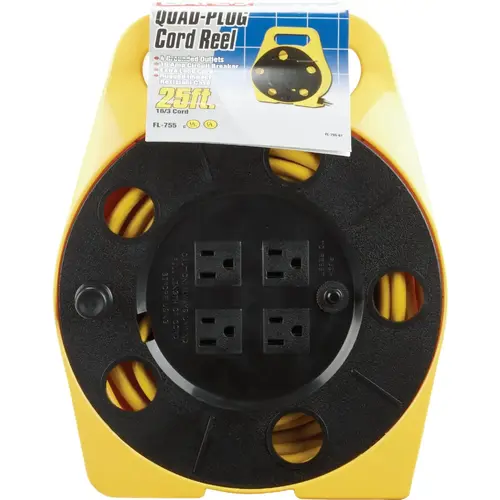 25 Ft. of 16/3 Cord Capacity Polypropylene Multi-Plug Cord Reel Yellow/Black