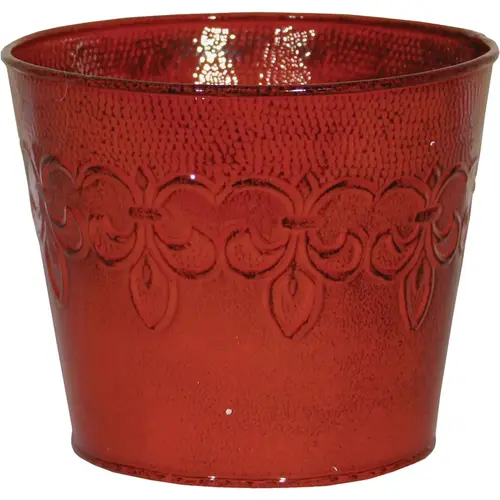Fleur De Lis 10 In. Metal Cayenne Red Planter