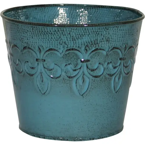 Fleur De Lis 8 In. Metal Surf Blue Planter Fleur De Lis 8 In. Metal Surf Blue Planter