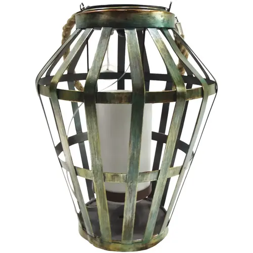 7 In. W. x 19 In. H. x 7 In. L. Gray Iron Flickering LED Solar Patio Lantern - pack of 4 7 In. W. x 19 In. H. x 7 In. L. Gray Iron Flickering LED Solar Patio Lantern - pack of 4