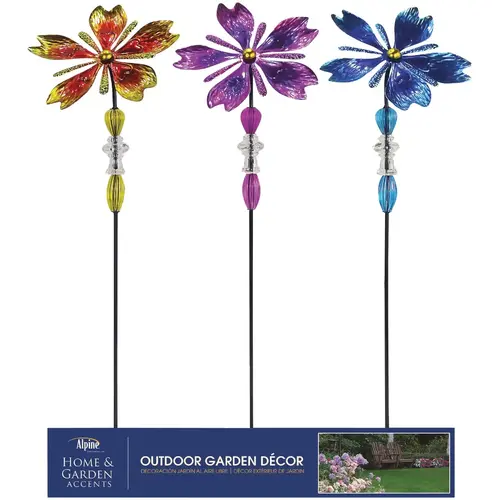 37 In. H. Colorful Glass Flower & Gem Wind Spinner Stake - pack of 9 37 In. H. Colorful Glass Flower & Gem Wind Spinner Stake - pack of 9