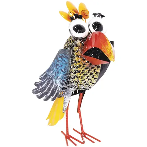 12 In. H. Iron Quirky Wide-Eyed Yellow Bird Lawn Ornament - pack of 4