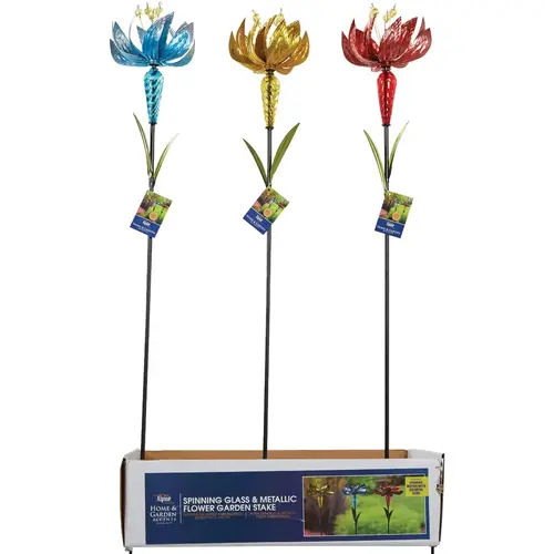 39 In. H. Spinning Glass & Iron Flower Garden Stake 39 In. H. Spinning Glass & Iron Flower Garden Stake