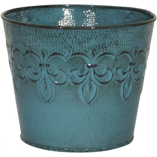 Fleur De Lis 10 In. Metal Surf Blue Planter