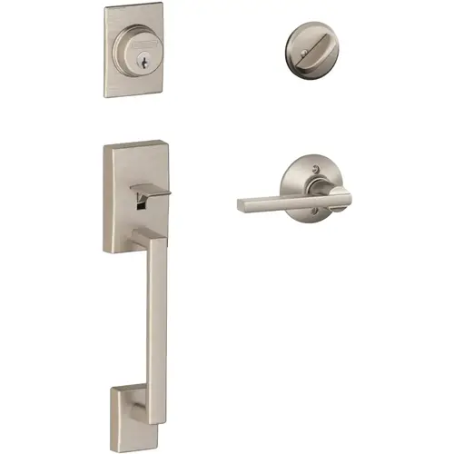 Century Handleset with Single Cylinder Deadbolt and Latitude Lever in Satin Nickel Century Handleset with Single Cylinder Deadbolt and Latitude Lever in Satin Nickel