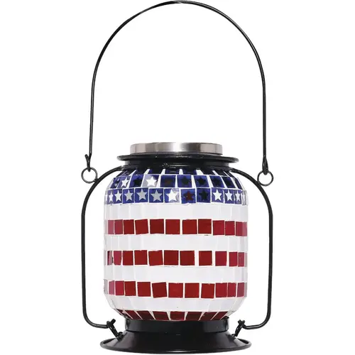 5 In. W. x 12 In. H. x 7 In. L. Patriotic Americana Solar LED Patio Lantern 5 In. W. x 12 In. H. x 7 In. L. Patriotic Americana Solar LED Patio Lantern