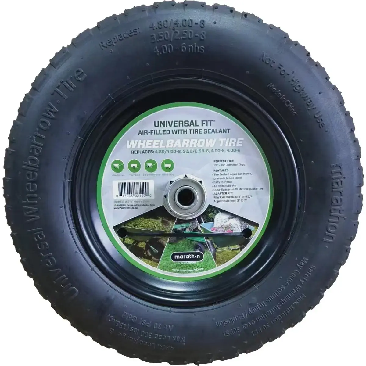 Marathon Industries Universal Fit Wheelbarrow Tire with Flat Free Tire Sealant 20265-S