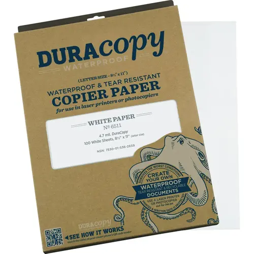 Dura Copy 8-1/2 In. x 11 In. Waterproof Copier Paper, 100 Sheets White