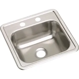 Elkay D115152 Dayton 15 In. x 15 In. x 5-3/16 In. Single Bowl Drop-In Bar Sink with 2 In. Drain Opening, Stainless Steel