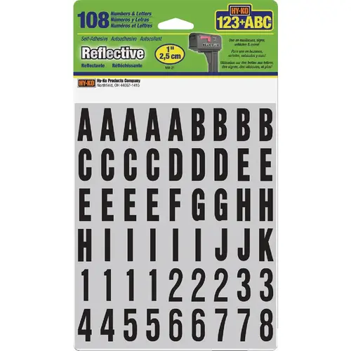 Hy-Ko 1 In. Reflective Numbers & Letter Black