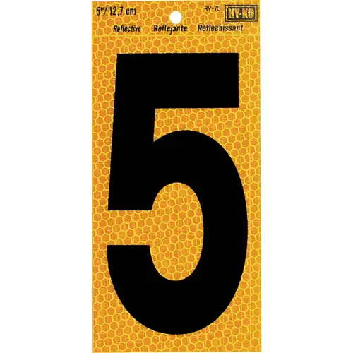 Hy-Ko 5 In. Yellow Reflective Number 5 Black Hy-Ko 5 In. Yellow Reflective Number 5 Black