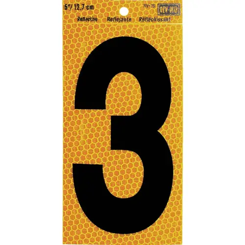 Hy-Ko 5 In. Yellow Reflective Number 3 Black Hy-Ko 5 In. Yellow Reflective Number 3 Black
