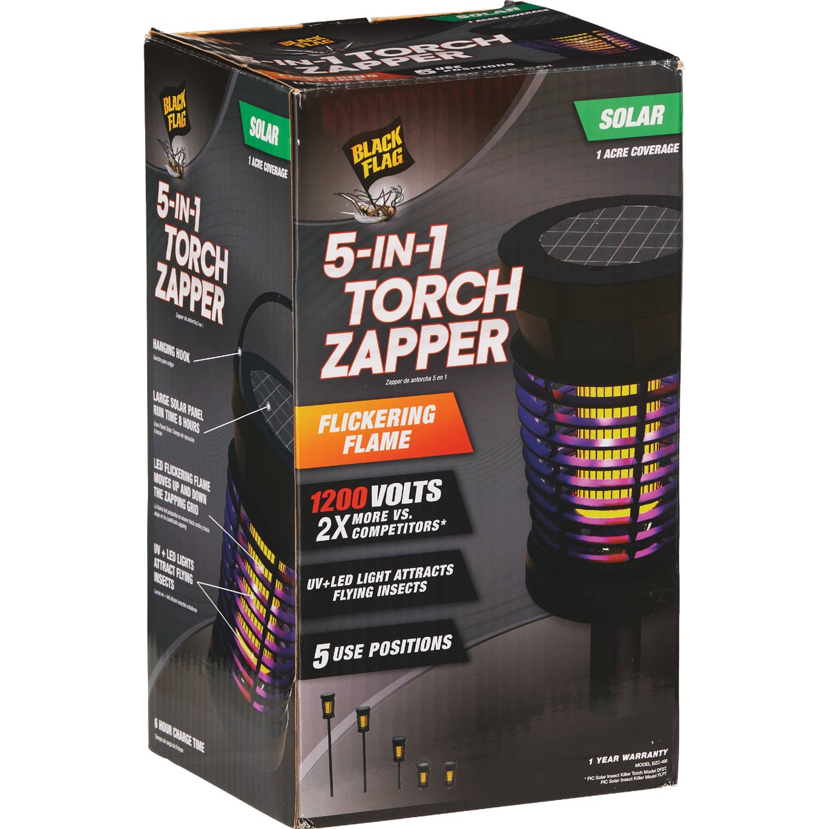 BLACK FLAG BZC-400 5-In-1 1200V Solar Torch Bug Zapper Buy Now