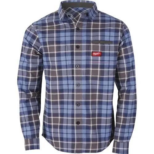 Gridiron Flannel Shirt, Heavyweight Cotton, 3 Pockets, Blue, 2XL Gridiron Flannel Shirt, Heavyweight Cotton, 3 Pockets, Blue, 2XL