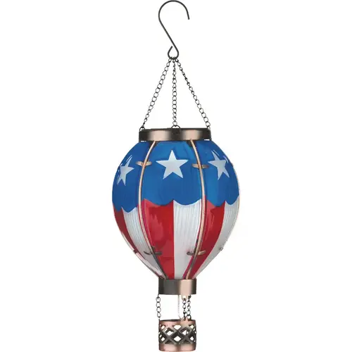 Small Americana Hot Air Balloon Solar Lantern Red White Blue Small Americana Hot Air Balloon Solar Lantern Red White Blue