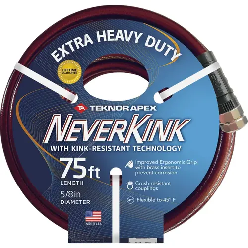 Neverkink 5/8 In. Dia. x 75 Ft. L. Extra Heavy-Duty Garden Hose Burgundy Neverkink 5/8 In. Dia. x 75 Ft. L. Extra Heavy-Duty Garden Hose Burgundy