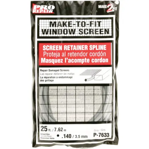 0.140 In. Dia. x 25 Ft. L. Gray Vinyl Screen Retainer Spline 0.140 In. Dia. x 25 Ft. L. Gray Vinyl Screen Retainer Spline