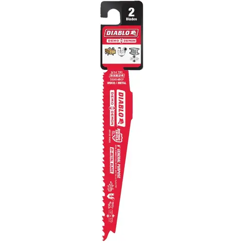 Demo Demon 6 In. 8/14 TPI Wood and Metal Cutting Reciprocating Saw Blade Red - pack of 2 Demo Demon 6 In. 8/14 TPI Wood and Metal Cutting Reciprocating Saw Blade Red - pack of 2