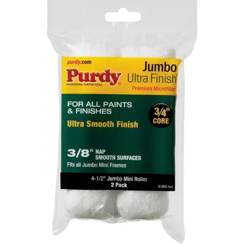 Ultra Finish 4-1/2 In. x 3/8 In. Jumbo Mini Microfiber Roller Cover White - pack of 2 Ultra Finish 4-1/2 In. x 3/8 In. Jumbo Mini Microfiber Roller Cover White - pack of 2