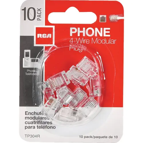 Clear 4-Wire Modular Outlet Phone Plug - pack of 10