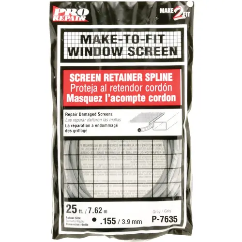 0.155 In. Dia. x 25 Ft. L. Gray Vinyl Screen Retainer Spline 0.155 In. Dia. x 25 Ft. L. Gray Vinyl Screen Retainer Spline