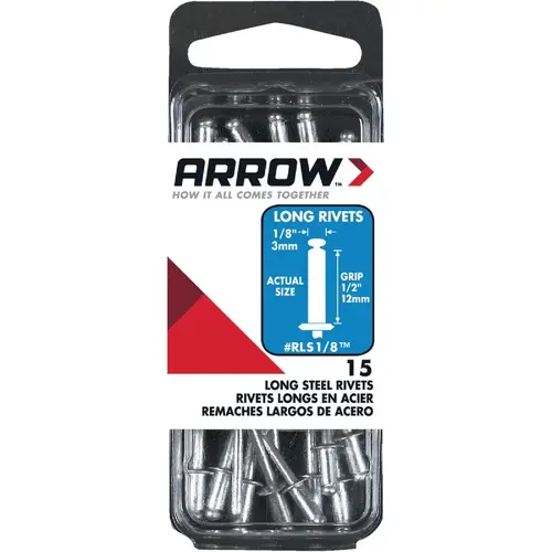 1/8 In. x 1/2 In. Steel Rivet (15-Count) Silver