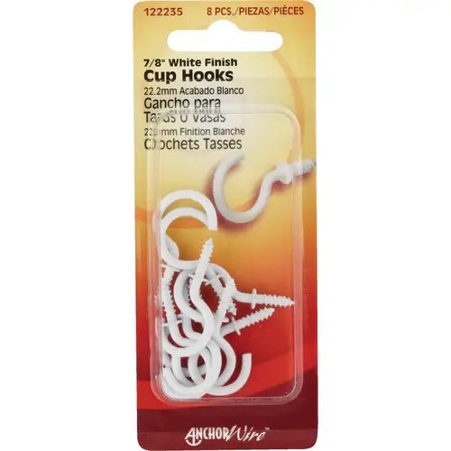7/8 In. White Anchor Wire Cup Hook (8 Count) - pack of 10 7/8 In. White Anchor Wire Cup Hook (8 Count) - pack of 10