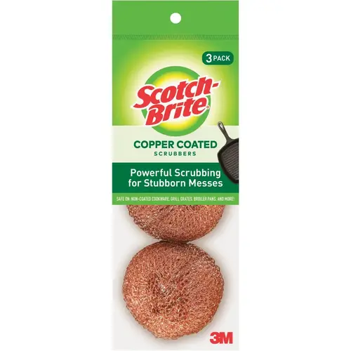 Copper Coated Scouring Pad, Brown - pack of 3
