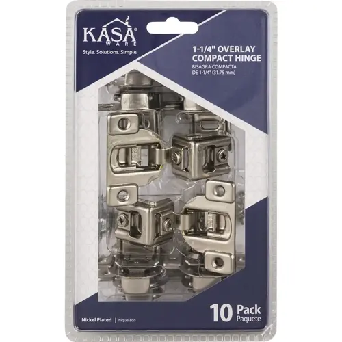 KasaWare Hinge, 1-1/4 in Overlay, Nickel, 10/PK - pack of 10