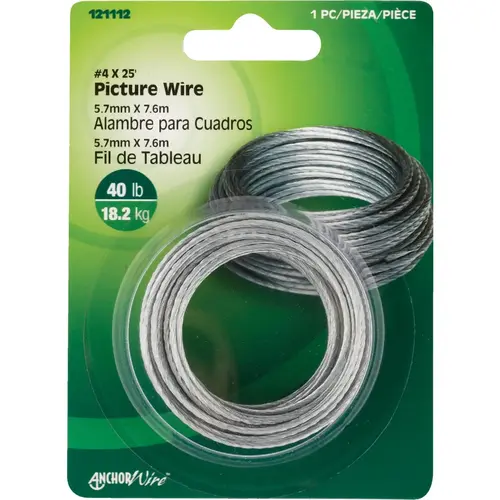 Anchor Wire 40 Lb. Capacity 25 Ft. Picture Wire Steel-Plated Anchor Wire 40 Lb. Capacity 25 Ft. Picture Wire Steel-Plated