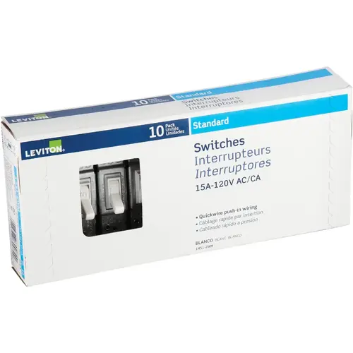 Residential Grade 15 Amp Toggle Single Pole Grounded Switch, White, - pack of 10 Residential Grade 15 Amp Toggle Single Pole Grounded Switch, White, - pack of 10