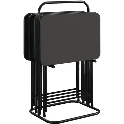 Black Folding Vinyl Top TV Tray Set with Storage Rack (5-Piece) Black Folding Vinyl Top TV Tray Set with Storage Rack (5-Piece)