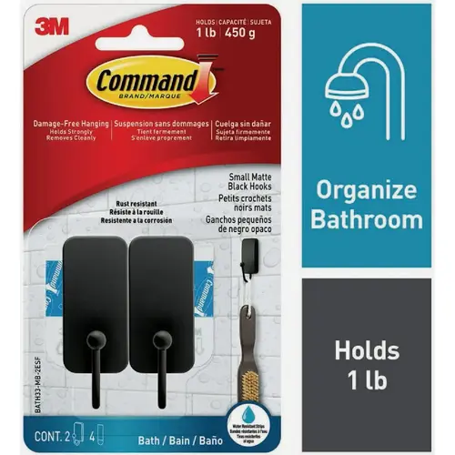 Small Bath Hook, 1 lb, 2-Hook, Metal, Matte Black Small Bath Hook, 1 lb, 2-Hook, Metal, Matte Black