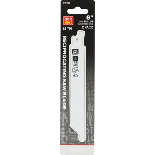 6 In. 18 TPI Bi-Metal Thin Metal Cutting Reciprocating Saw Blade - pack of 2 6 In. 18 TPI Bi-Metal Thin Metal Cutting Reciprocating Saw Blade - pack of 2