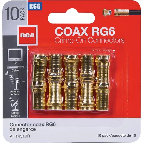 RG6 Crimp-On Coaxial F-Connector - pack of 10 RG6 Crimp-On Coaxial F-Connector - pack of 10