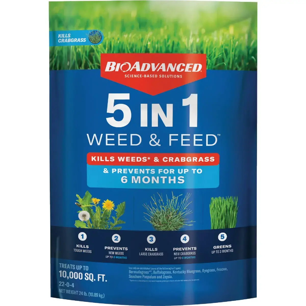 BioAdvanced 5-In-1 Weed & Feed 24 Lb. 10 000 Sq. Ft. Lawn Fertilizer with Weed Killer 704865H
