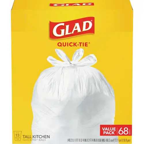 Quick-Tie 13 Gal. Tall Kitchen Trash Bags (68-Count) White Quick-Tie 13 Gal. Tall Kitchen Trash Bags (68-Count) White