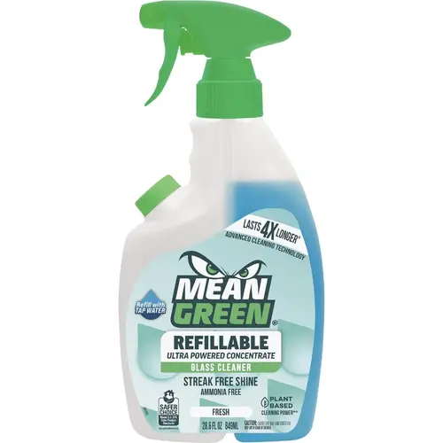 Mean Green Glass Cleaner, 28 oz Bottle, Liquid, Fresh, Blue