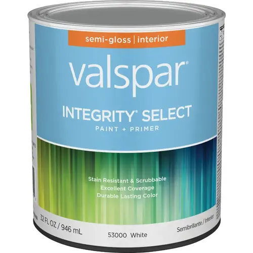 Integrity Select Paint & Primer Semi-Gloss Interior Paint, White, 1 Qt. Integrity Select Paint & Primer Semi-Gloss Interior Paint, White, 1 Qt.