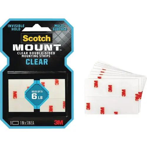Mount 1 In. x 3 In. Clear Double-Sided Mounting Strips (8-Count) Mount 1 In. x 3 In. Clear Double-Sided Mounting Strips (8-Count)