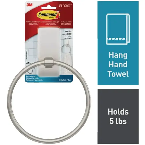Bath Satin Nickel Adhesive Towel Ring, 2 Strips