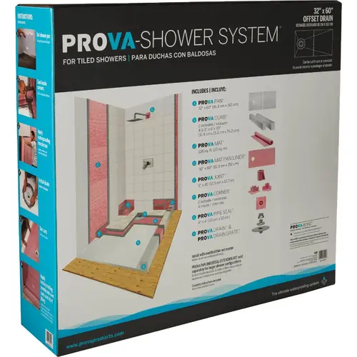Building Products PROVA 32 In. x 60 In. Offset Drain Shower Kit White Building Products PROVA 32 In. x 60 In. Offset Drain Shower Kit White