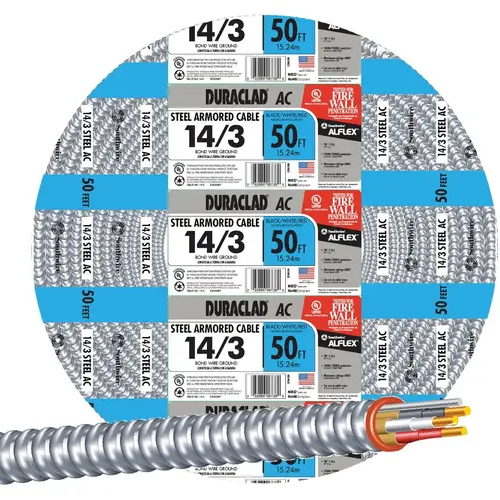 50 Ft. 14/3 AC Armored Cable Electrical Wire 50 Ft. 14/3 AC Armored Cable Electrical Wire