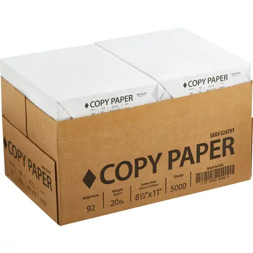 8.5 In. x 11 In. 20 Lb. White Copier Paper, 5000 Sheets 8.5 In. x 11 In. 20 Lb. White Copier Paper, 5000 Sheets