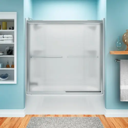 Finesse 59-5/8 In. W X 55-3/4 In. H Chrome Semi-Frameless Frosted Glass Sliding Tub Door