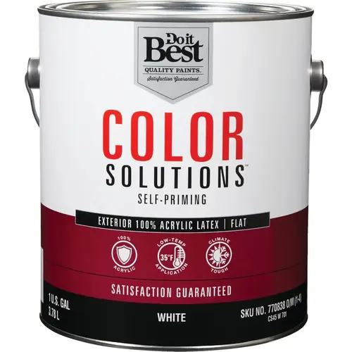 Color Solutions 100% Acrylic Latex Self-Priming Flat Exterior House Paint, White, 1 Gal.