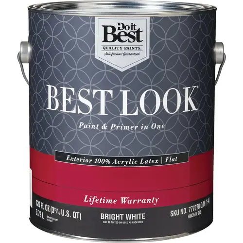 Best Look 100% Acrylic Latex Premium Paint & Primer In One Flat Exterior House Paint, Bright White, 1 Gal. Best Look 100% Acrylic Latex Premium Paint & Primer In One Flat Exterior House Paint, Bright White, 1 Gal.